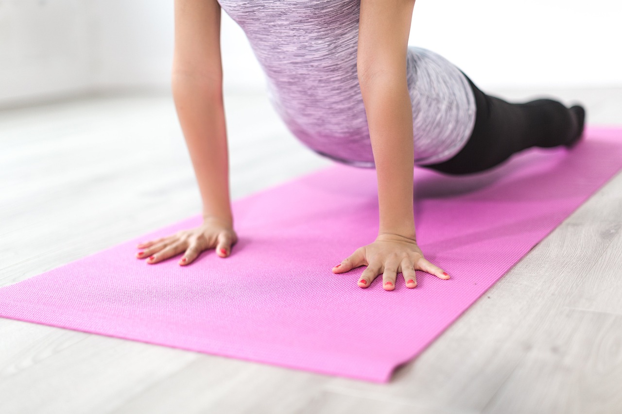 woman, yoga, mat